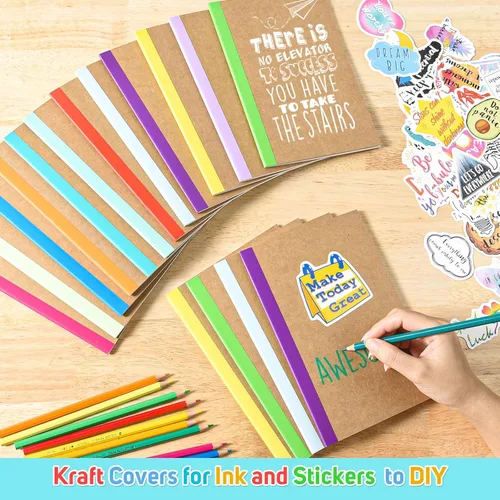 Miniatura 3 de Cuadernos de composición para la escuela, paquete de 36 diarios con 36 calcomanías motivacionales, 60 páginas con rayas universitarias
