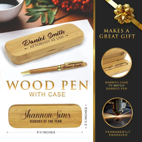 Miniatura 2 de Bolígrafo personalizado de My Personal Memories grabado con estuche personalizado - Juego de bolígrafos de madera para abogados, médicos, maestros