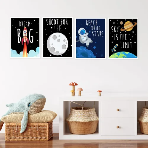 Miniatura 6 de TnT Prints Arte de pared espacial para niños, carteles del sistema solar para niños, carteles para habitación de niños o niñas, juego de 4 sin marco