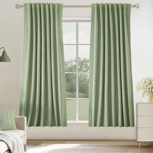 Miniatura 26 de UHITECH Cortinas cortas de lino de 24 pulgadas de largo para ventanas pequeñas de granja, cortinas opacas modernas para sala de estar, pestañas