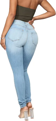 Miniatura 19 de KUNMI - Pantalones de mezclilla clásicos de cintura alta para mujer, elásticos, con efecto de levantamiento de glúteos, ajustados