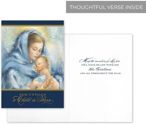 Miniatura 3 de Tarjetas navideñas religiosas de la Virgen y el Niño de Masterpiece / Juego de 16 tarjetas festivas cristianas en caja con acentos de lámina dorada