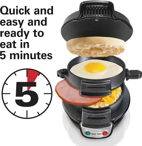 Miniatura 7 de Hamilton Beach Sandwichera de desayuno con anillo para cocinar huevos, ingredientes personalizados, perfecta para magdalenas inglesas, croissants