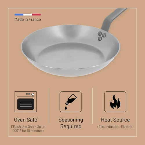 Miniatura 3 de de Buyer MINERAL B Sartén para tortilla de acero al carbono, 8 pulgadas de diámetro, superficie de cocción de 5.5 pulgadas, acabado naturalmente