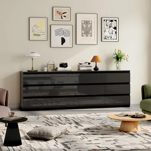 Miniatura 6 de Cómoda de 6 cajones para dormitorio, cómodas de madera de 47" de ancho, cómoda moderna con cajones para almacenamiento de ropa, organizador