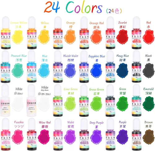 Miniatura 2 de Juego de tinta de alcohol de 24 colores, pigmento líquido difuso para hacer platos de Petri de resina epoxi, cada uno de 0.35 oz, 0.3 fl oz, 0.35