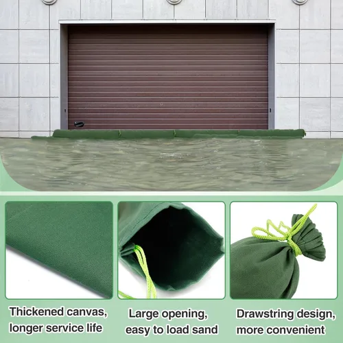 Miniatura 2 de 4 bolsas de arena de 3 x 6 pulgadas de largo para inundaciones – Tubo de lona gruesa para protección contra inundaciones con banda elástica, tubo