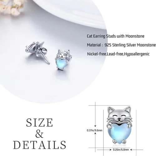 Miniatura 2 de Aretes de plata de ley 925 con diseño de gato, bonitos aretes de gato con diseño de gatito, joyería de regalo para mujeres y niñas, aretes