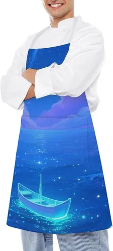 Miniatura 4 de MUSM Apron for Adults - 27.6 X 31.5 Inch, Heavy-Duty Polyester Aprons with Two Large Pockets, Waterproof Fluorescent Sea Kitchen Apron for Cooking