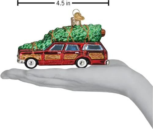 Miniatura 4 de Old World Christmas Station Wagon - Adorno soplado de vidrio para árbol de Navidad, decoración navideña hecha a mano, colección de transporte