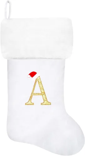 Miniatura 111 de Calcetines de Navidad bordados de 20 pulgadas con monograma, terciopelo negro con puño de felpa blanca supersuave, adornos clásicos para decoración
