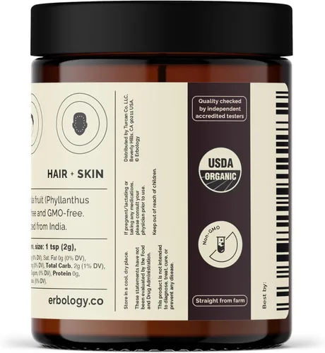 Miniatura 7 de Erbology Polvo orgánico Amla de 3.2 onzas, 45 porciones, grosella espinosa india, regeneración de la piel y el cabello, rico en vitamina C