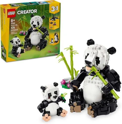LEGO Creator 3 en 1 Familia de Pandas Salvajes - Kit de Juguetes de Construcción para Niños con 3 Opciones de Construcción, Panda, Pingüino o Orca -