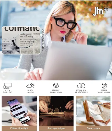 Miniatura 5 de JM Gafas de lectura con ojo de gato para mujer, lectores de computadora con bloqueo de luz azul con bisagra de resorte