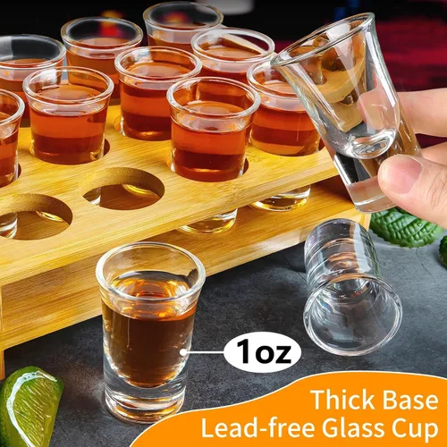 Miniatura 3 de Juego de 12 bandejas para servir vasos de chupito de 1 onza/1.0 fl oz, base gruesa con soporte organizador para fiesta de tequila, club, bar, hogar