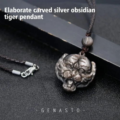 Miniatura 5 de GENASTO Obsidian Stone Necklace Crystal Healing Crystal Pendant Spiritual Jewelry Natural Stone for Happiness and Lucky
