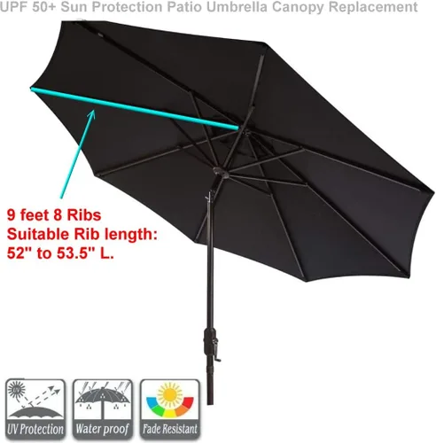 Miniatura 3 de Toldo de repuesto para sombrilla de patio de 9 pies con 8 varillas, toldo ventilado, resistente a la decoloración, UPF 50+ excelente protección solar
