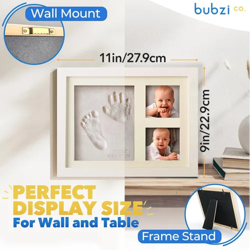 Miniatura 4 de Bubzi Co Kit de huellas de manos y pies para bebé, marco conmemorativo de huellas de manos de arcilla, marcos de fotos para guardería de recién