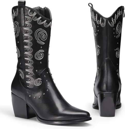 Miniatura 3 de DREAM PAIRS Women's Western Cowboy boots Mid Calf Cowgirl boot Pull-on