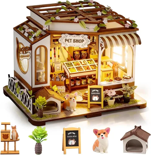 Miniatura 11 de Monet's Studio - Kit de rincón de libro con luz LED y cubierta antipolvo, kit de casa en miniatura para bricolaje, rompecabezas de madera 3D, kit