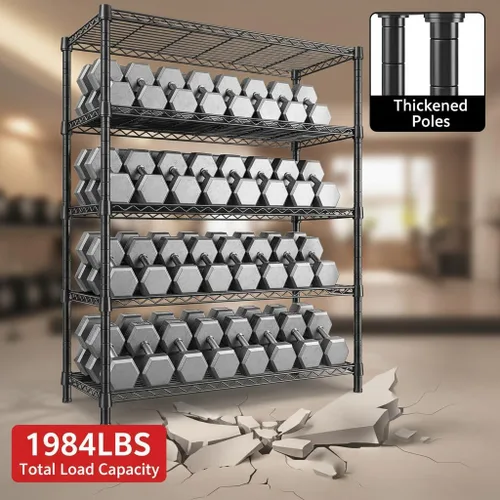 Miniatura 5 de REIBII Estantería de almacenamiento con ruedas de 1984LBS, estantería de alambre de 75.2"H, estantería de metal con ruedas y patas, estanterías