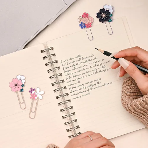 Miniatura 6 de HINZIC Paquete de 7 clips estilo Sakura para marcadores, bonitos clips de papel de flor de cerezo para oficina, escuela, planificador, suministros
