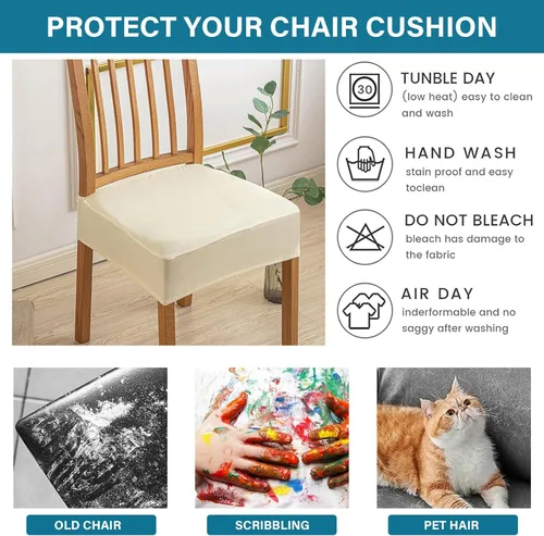 Miniatura 6 de Soft Dining Chair Seat Covers Set of 2, Velvet Seat Covers for Dining Room Chair Removable Washable Dining Room Chair Covers-Beige-2 Piece