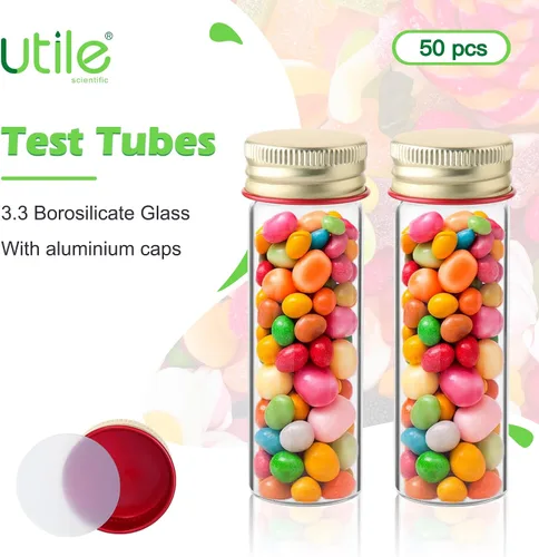 Miniatura 2 de Utile 20 tubos de ensayo de vidrio, material de vidrio de borosilicato medio, tubos de ensayo de 0.8 fl oz, con tapones de rosca de aluminio
