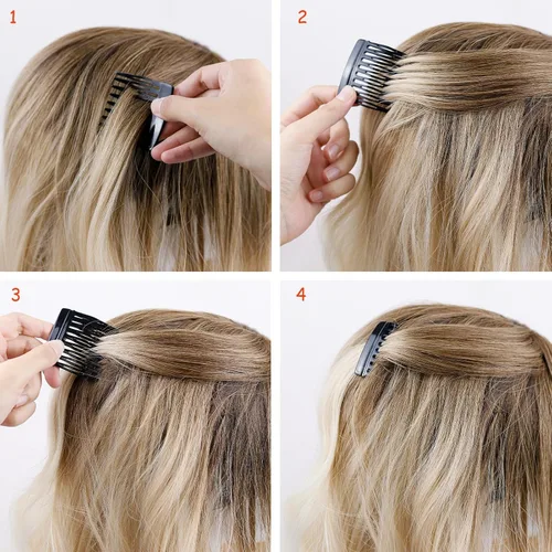 Miniatura 3 de 4 peines laterales de pelo francés para mujer, moño pequeño trenzado, clips de sujeción fuertes para moño (4 colores)