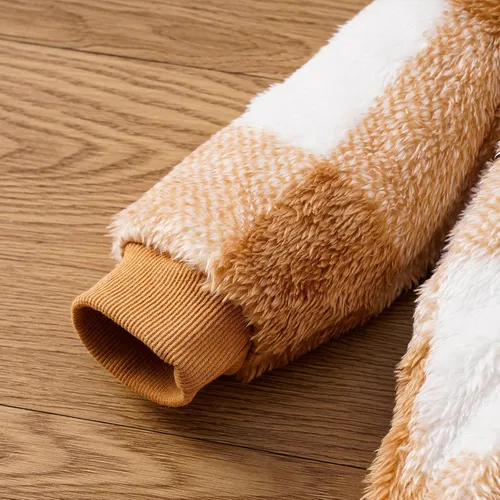 Miniatura 6 de MIEKISA Mameluco peludo a cuadros con capucha para bebés, niños y niñas, otoño e invierno