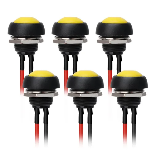 Miniatura 8 de STARELO 6 interruptores de botón momentáneos de 0.472 in, mini interruptor redondo impermeable SPST 3A 125V AC 2Pin 1NO con cable pre-soldado Negro