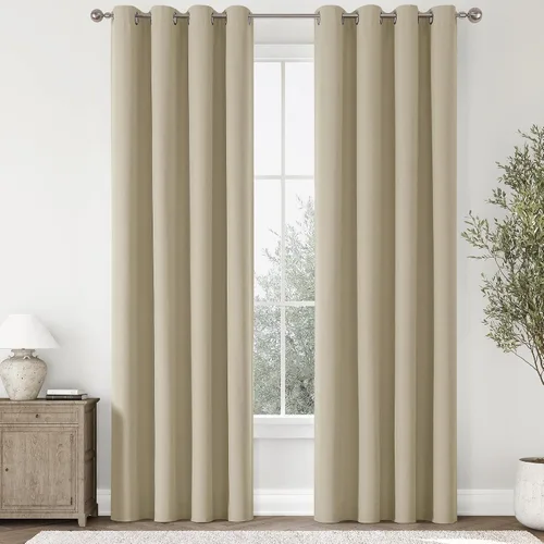 Miniatura 69 de ChrisDowa Cortinas 100% Opacas de Abedul Sólido de 45 Pulgadas de Largo, 2 Paneles para Dormitorio y Sala de Estar, Estilo Granja Oscurecedoras
