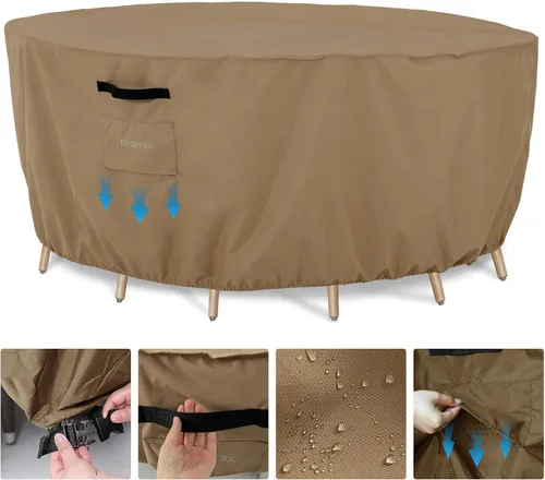 Miniatura 8 de Tempera - Funda redonda para muebles de patio - Funda para mesa al aire libre y juego de sofá seccional - Resistente al desgarro, anti-UV e Gris