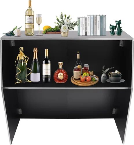 Barra de eventos portátil plegable con estantes superiores y medios, 47.75 x 19.5 x 42.75 pulgadas, gabinete de bar portátil plegable para fiestas y