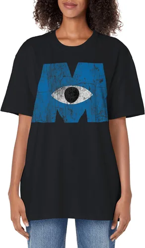 Disney Pixar Monsters, Inc - Camiseta vintage de gran tamaño con logotipo azul envejecido para adulto, Tinte Tie Dye violeta