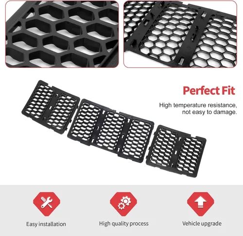 Miniatura 2 de 3 piezas de insertos de parrilla tipo panal compatibles con Jeep Grand Cherokee 2014-2016 (Negro)