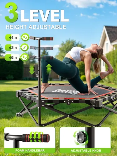 Miniatura 2 de 42" Foldable Mini Trampoline- 450lb Capacity Fitness Rebounder w/3-Level Adjustable T-Bar, Adults Workout Trampoline, Non-Slip Pad Foldable Design