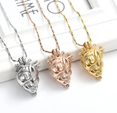 Miniatura 7 de Imrsanl Collar con colgante de joyería de cremación para cenizas – Collar anatómico de urna de corazón para cenizas – Medallones conmemorativos