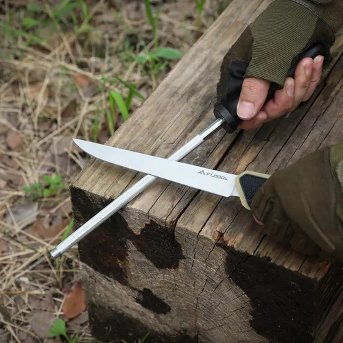 Miniatura 5 de Flissa Juego de cuchillos de caza de 10 piezas con cuchillo despellejador y estuche portátil - Para procesamiento de ciervos, camping, pesca Amarillo