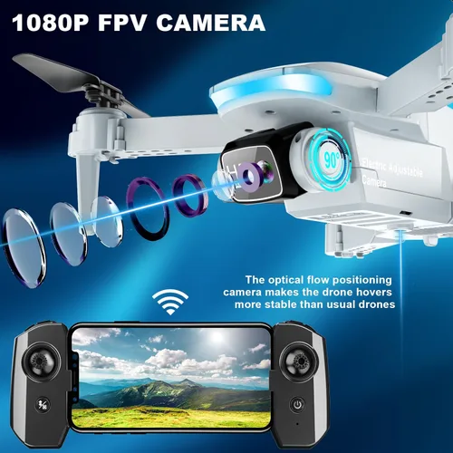 Miniatura 3 de Oddire - Dron con cámara - Drones para adultos, con 2 baterías, estuche de transporte, hélices, dron plegable HD 1080P con vuelo estable