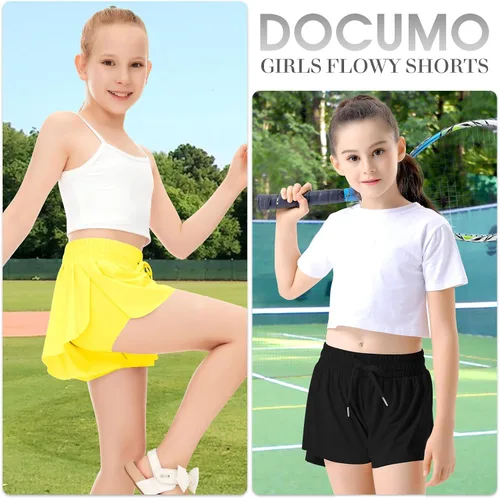 Miniatura 4 de Paquete de 2 pantalones cortos de mariposa para niños y niñas, pantalones cortos holgados con bolsillo 2 en 1, pantalones cortos deportivos