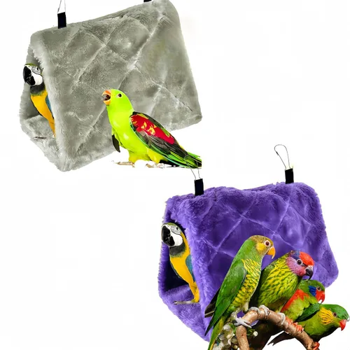 Paquete de 2 casas de nido de pájaros cálidas, de felpa, colgante, para acurrucarse, cama colgante, hamaca para dormir, cabaña feliz para loro, Gris