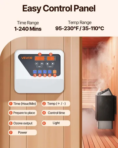 Miniatura 5 de VEVOR - Calefactor de sauna, estufa eléctrica de 9 kW, 220 V, calefactor de baño de vapor con controlador digital externo, temporizador de 3 h