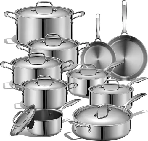 Miniatura 9 de LEGEND COOKWARE Juego de utensilios de cocina de acero inoxidable de 5 capas, juego de ollas y sartenes de 7 piezas, compatible con inducción, apto
