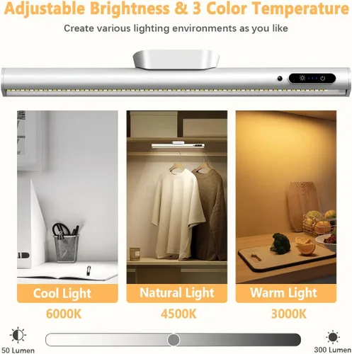 Miniatura 2 de Hapfish Tira de luces de pared que funcionan con pilas, barra de luz LED magnética recargable con control remoto, lámpara de escritorio regulable