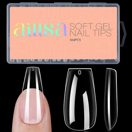 Miniatura 15 de AILLSA Puntas de uñas medianas de almendra, uñas de gel suave transparente, puntas de uñas preformadas de cobertura completa, puntas de uñas