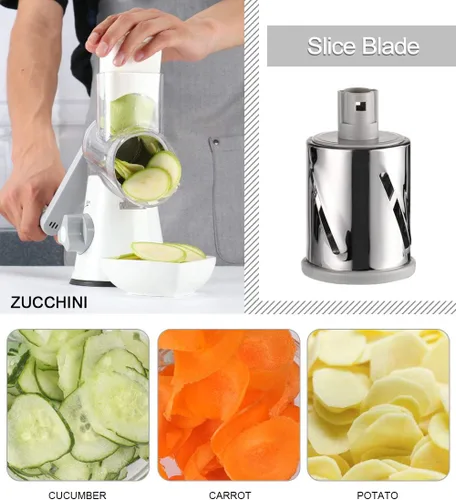 Miniatura 2 de Ourokhome Rallador rotativo de queso y rallador de caja de acero inoxidable con recipiente de almacenamiento extraíble, guantes, pelador de verduras