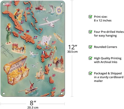 Miniatura 2 de Pacifica Island Art Mapa de las Islas del Caribe - Don the Beachcomber Tiki Bar and Restaurant - Vintage Pictorial Map c.1940s - Cartel de metal