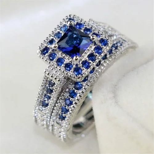 Miniatura 2 de Ai.Moichien Anillos de compromiso de boda con topacio azul y diamantes de imitación