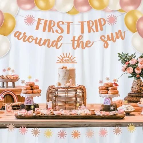 Miniatura 5 de Decoraciones de cumpleaños de primer viaje alrededor del sol – Cartel bohemio de primer cumpleaños, suministros de fiesta de You Are My Sunshine